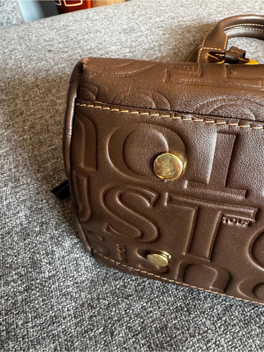 Tous Brown Embossed Leather Satchel with Gold Hardware - Picture 4 of 8